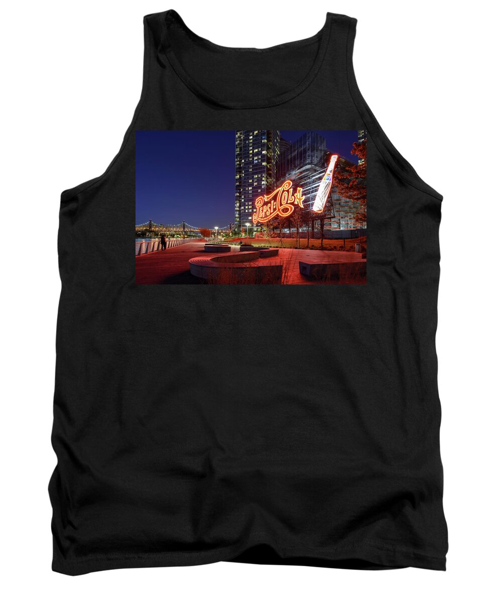 Estock Tank Top featuring the digital art Pepsi Cola Sign, Gantry Plaza, Nyc by Colin Dutton