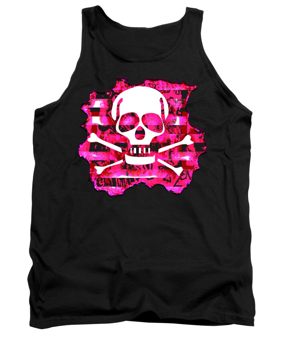 Skull Tank Top featuring the digital art Pink Skull Crossbones Graphic by Roseanne Jones