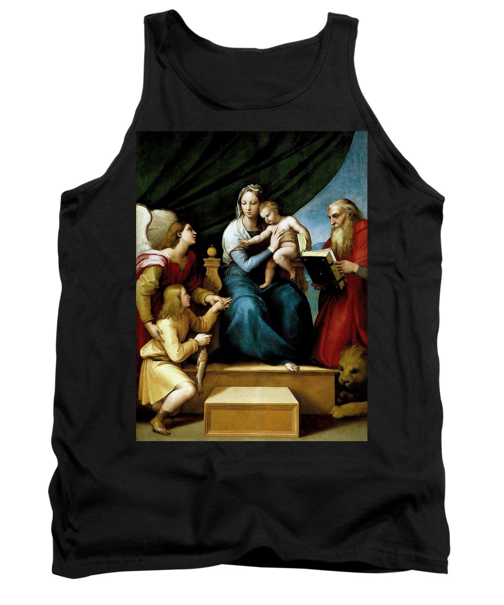 Raphael Tank Top featuring the painting Rafael 'The Holy Family with Raphael, Tobias and Saint Jerome, or the Virgin with a Fish',1513-1... by Raphael -1483-1520-