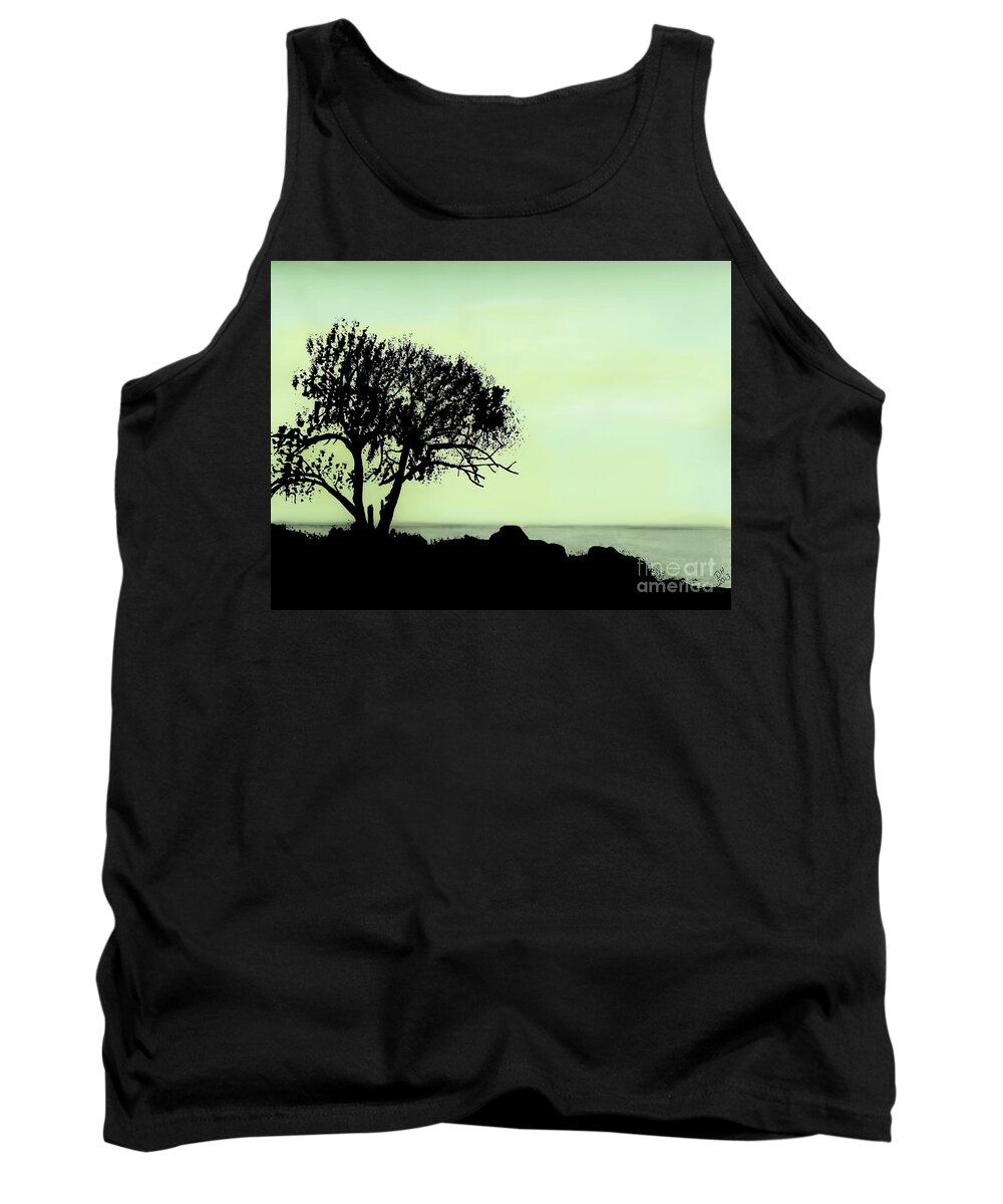 Twilight Tank Top featuring the drawing Seashore Silhouette by D Hackett