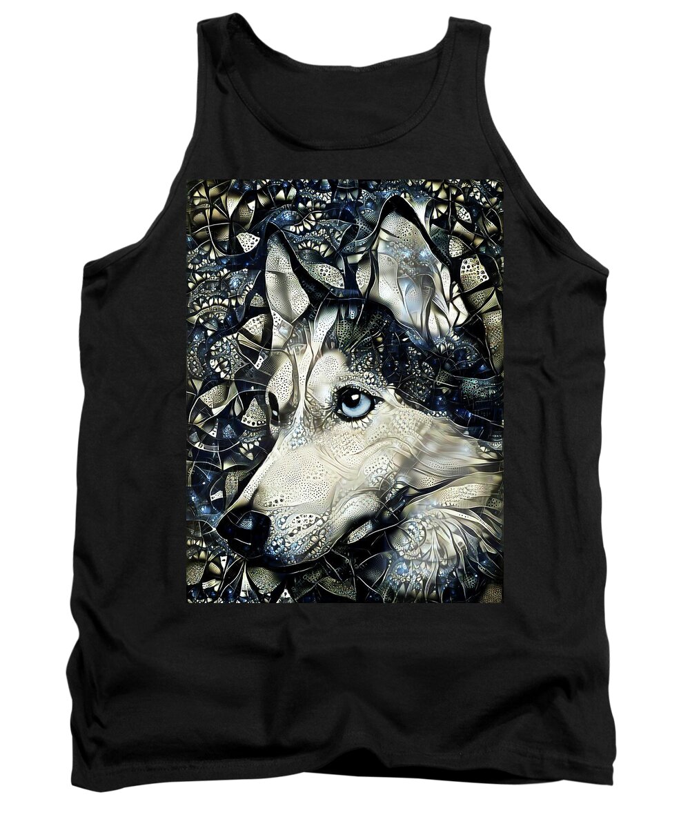 Husky Dog Tank Top featuring the digital art Siberian Husky Dog Abstract Art by Peggy Collins