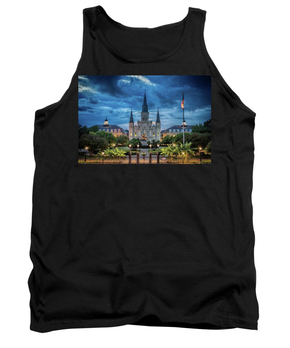 French Quarter Tank Top featuring the photograph St Louis Cathedral at Night by Susan Rissi Tregoning