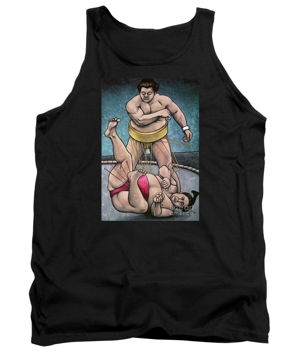Sumo Tank Top featuring the painting sumo paintings - Sumo Wrestlers III by Sharon Hudson