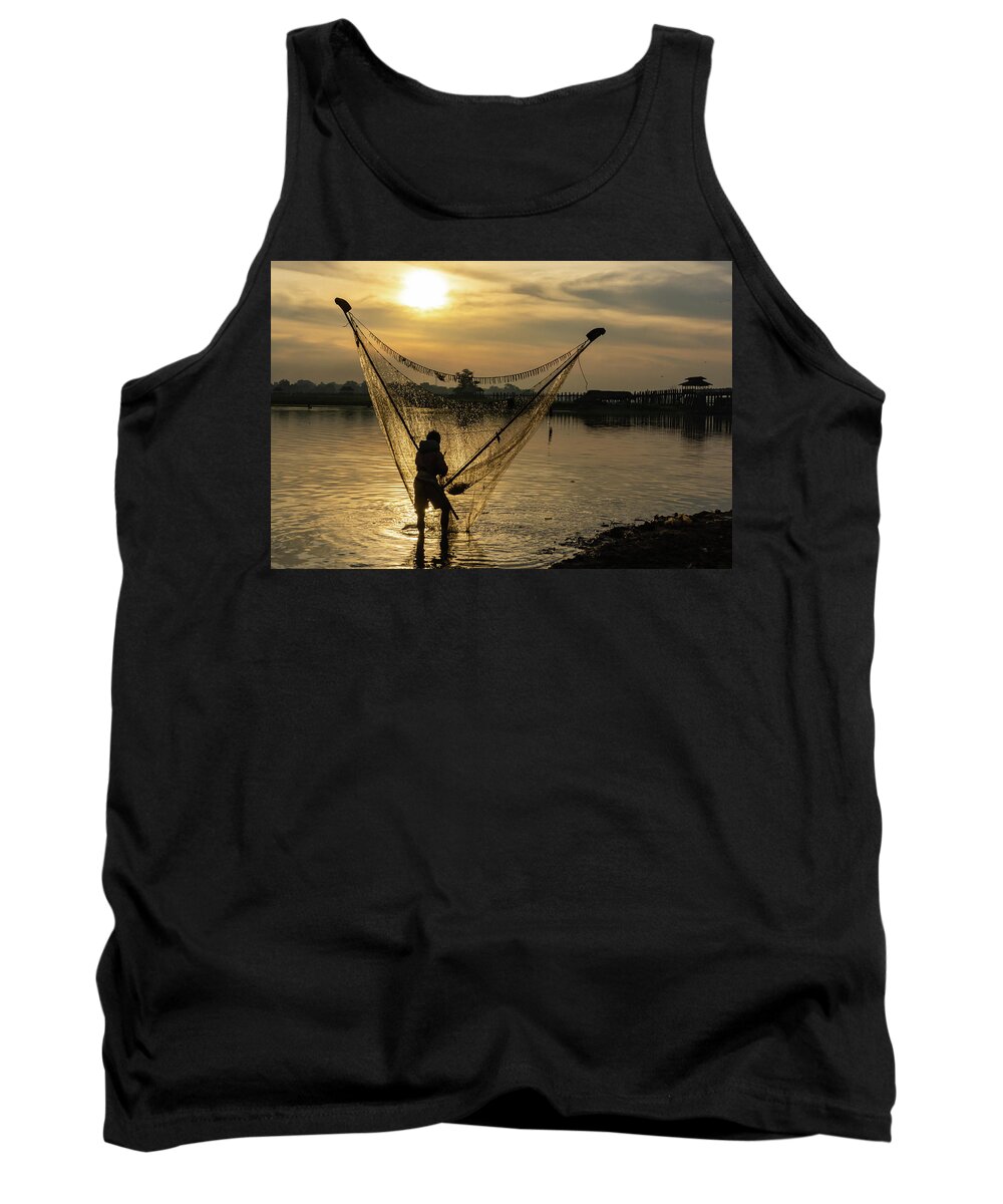 Net Tank Top featuring the photograph Sunrise Fishing by Ann Moore