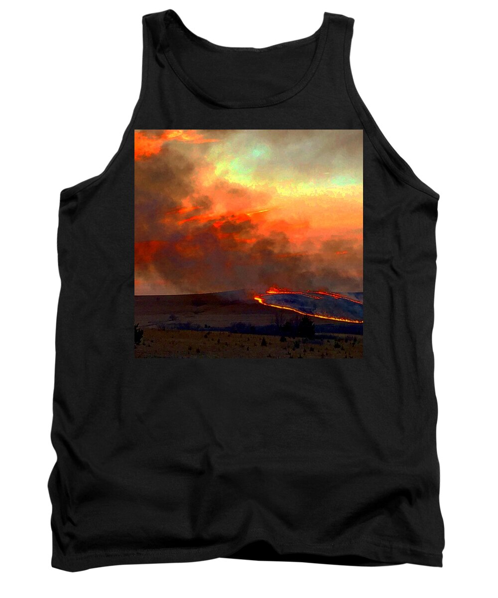 Fire Tank Top featuring the photograph Sunset Prairie Burn by Michael Oceanofwisdom Bidwell