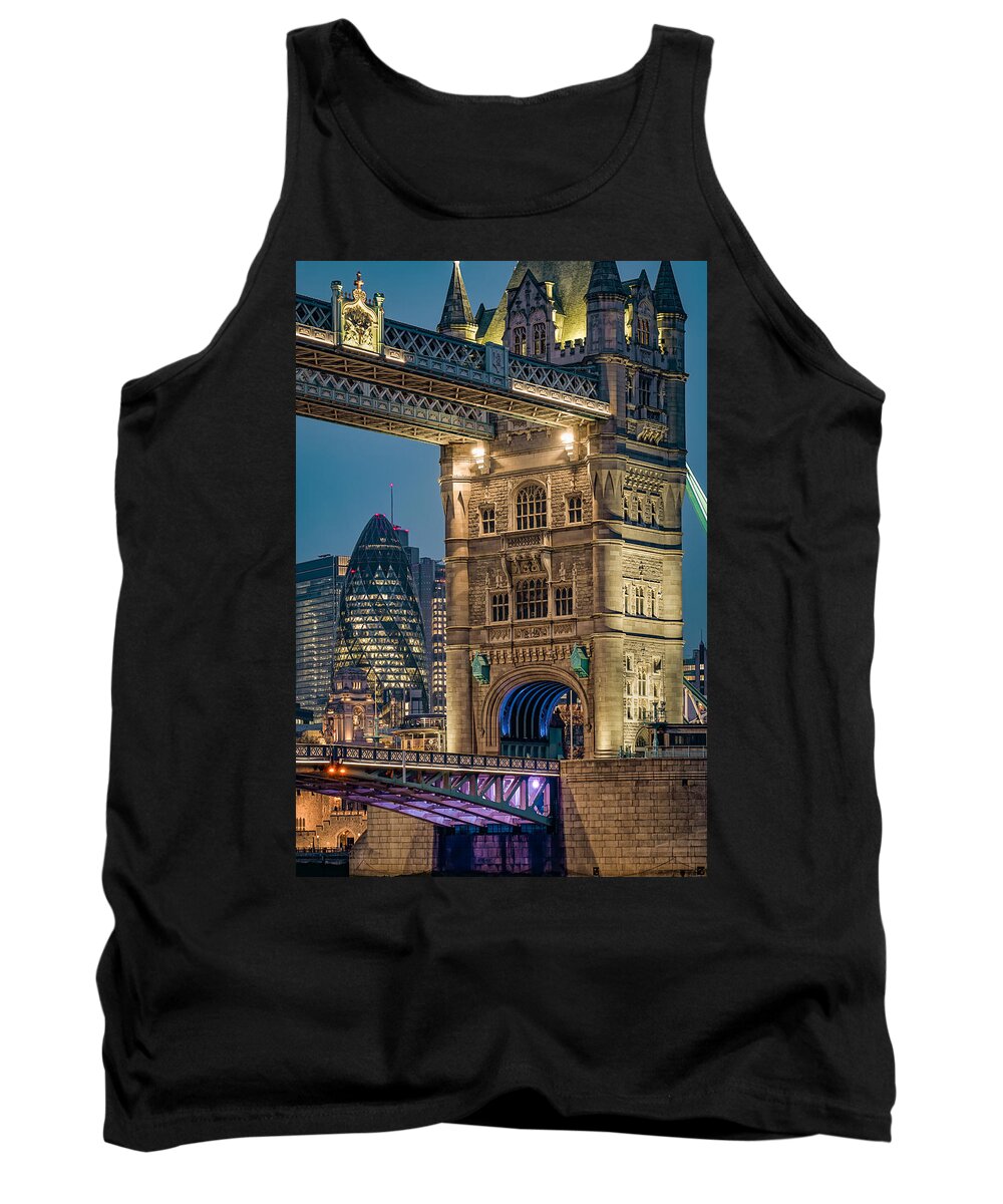 London Tank Top featuring the photograph The beautiful Tower bridge in London seen at night by George Afostovremea
