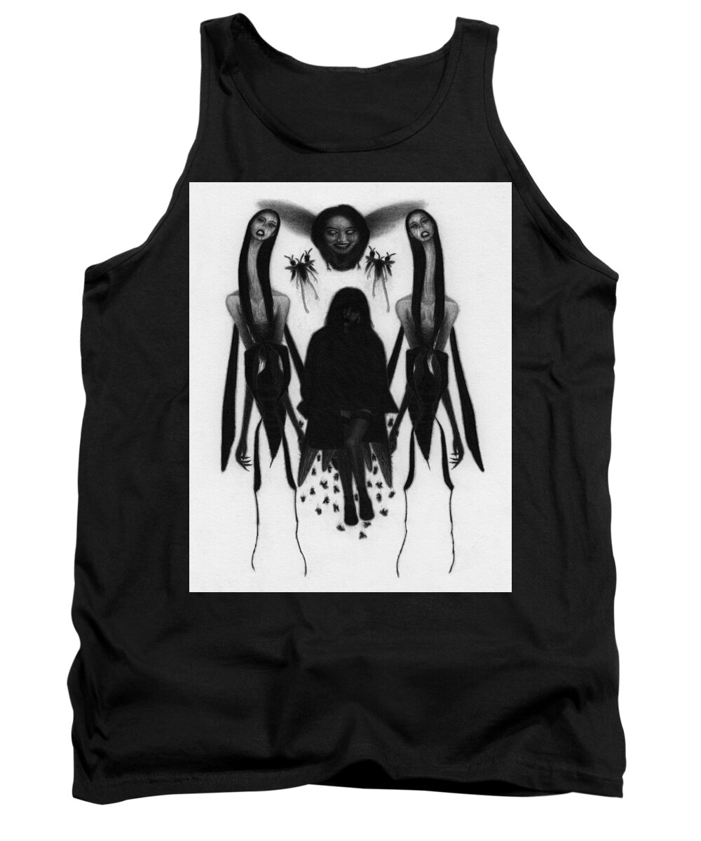 Horror Tank Top featuring the drawing The Stinging Women - Artwork by Ryan Nieves
