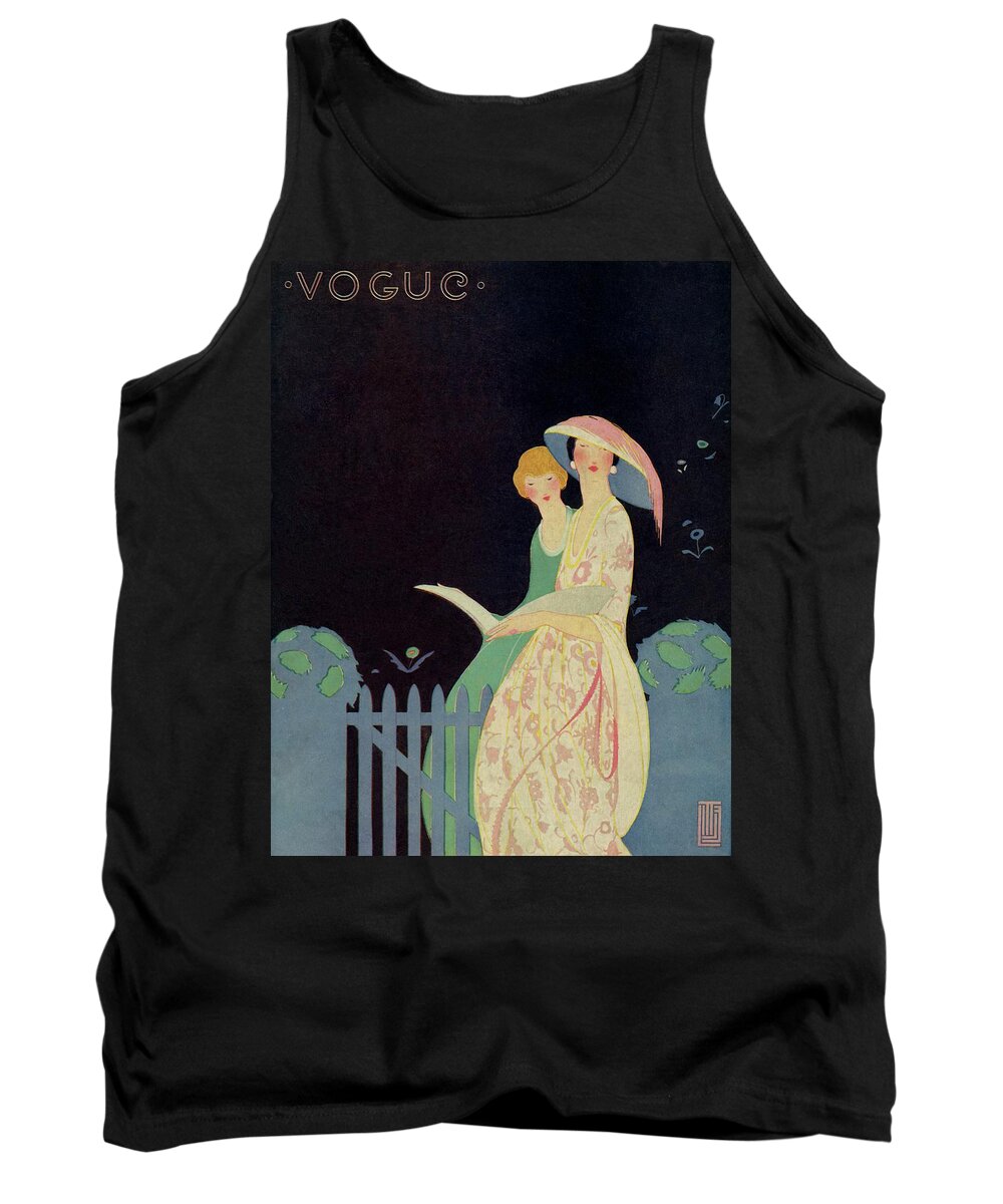 #new2022vogue Tank Top featuring the painting Vintage Vogue Cover Of Two Women On Either Side by Alice de Warenne Little