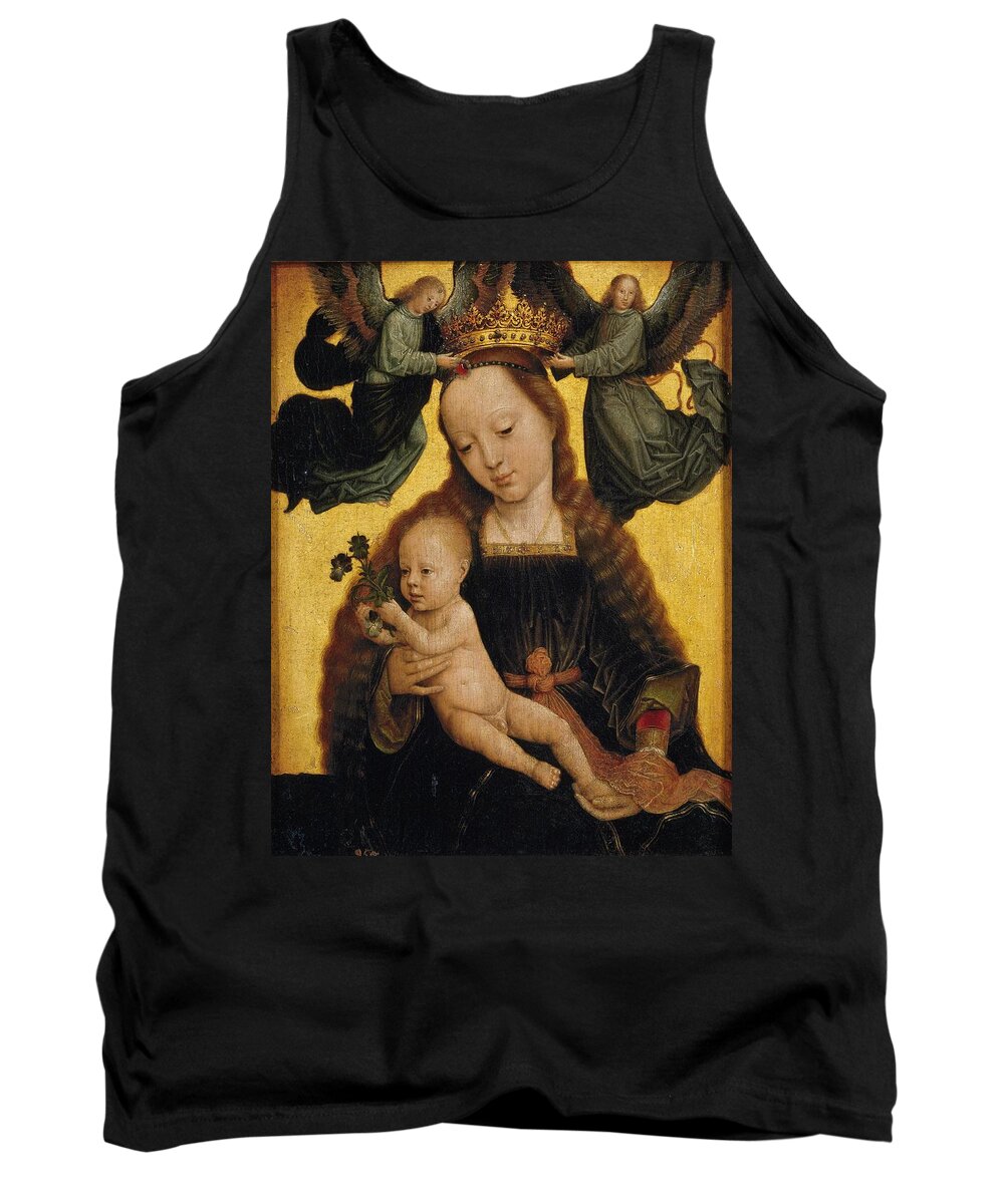 Gerard David Tank Top featuring the painting 'Virgin and Child with Angels', ca. 1520, Flemish School, Oil on panel, 34 cm x 2... by Gerard David -c 1460-1523-