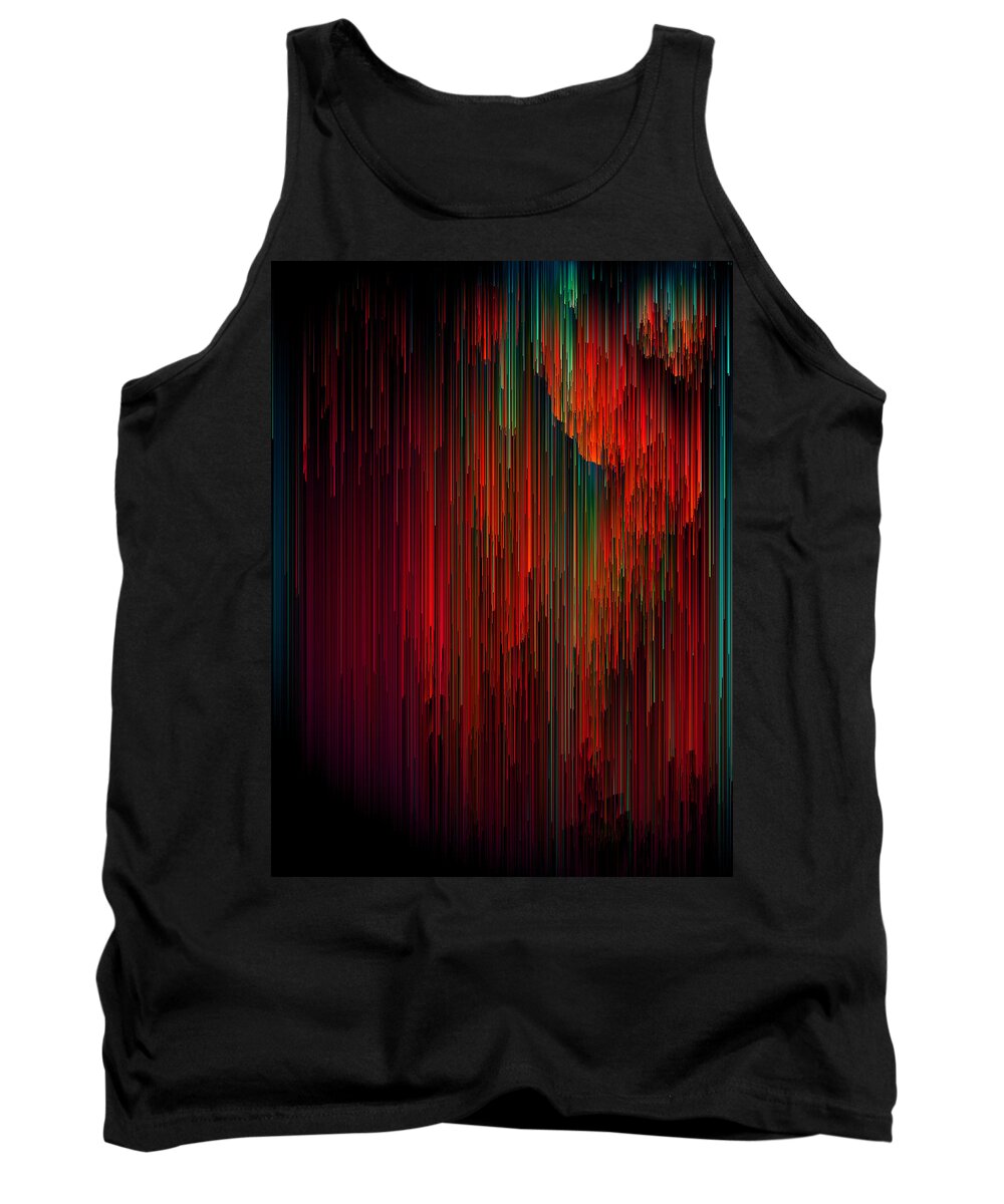 Glitch Tank Top featuring the digital art Volcanic Glitches - Abstract Pixel Art by Jennifer Walsh