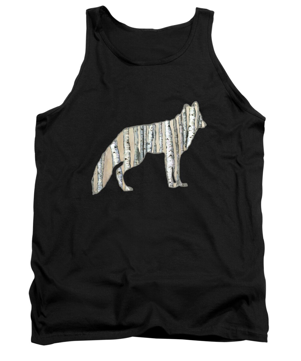 Timber Wolf Tank Top featuring the painting Woods Forest Lodge Wolf with Aspen Trees by Audrey Jeanne Roberts