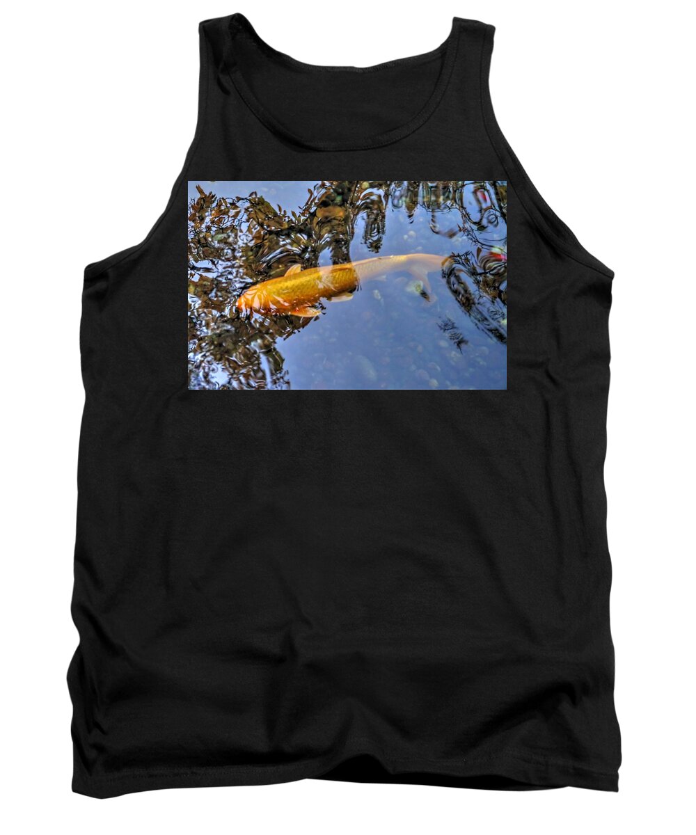 Koi Tank Top featuring the photograph Yellow Koi by Peter Mooyman
