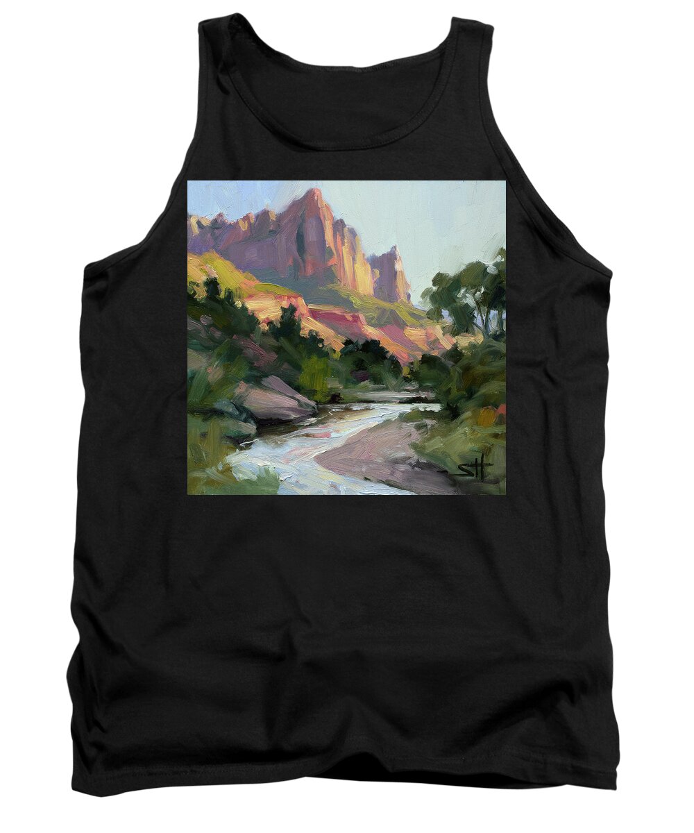 Zion Tank Top featuring the painting Zion's Watchman by Steve Henderson