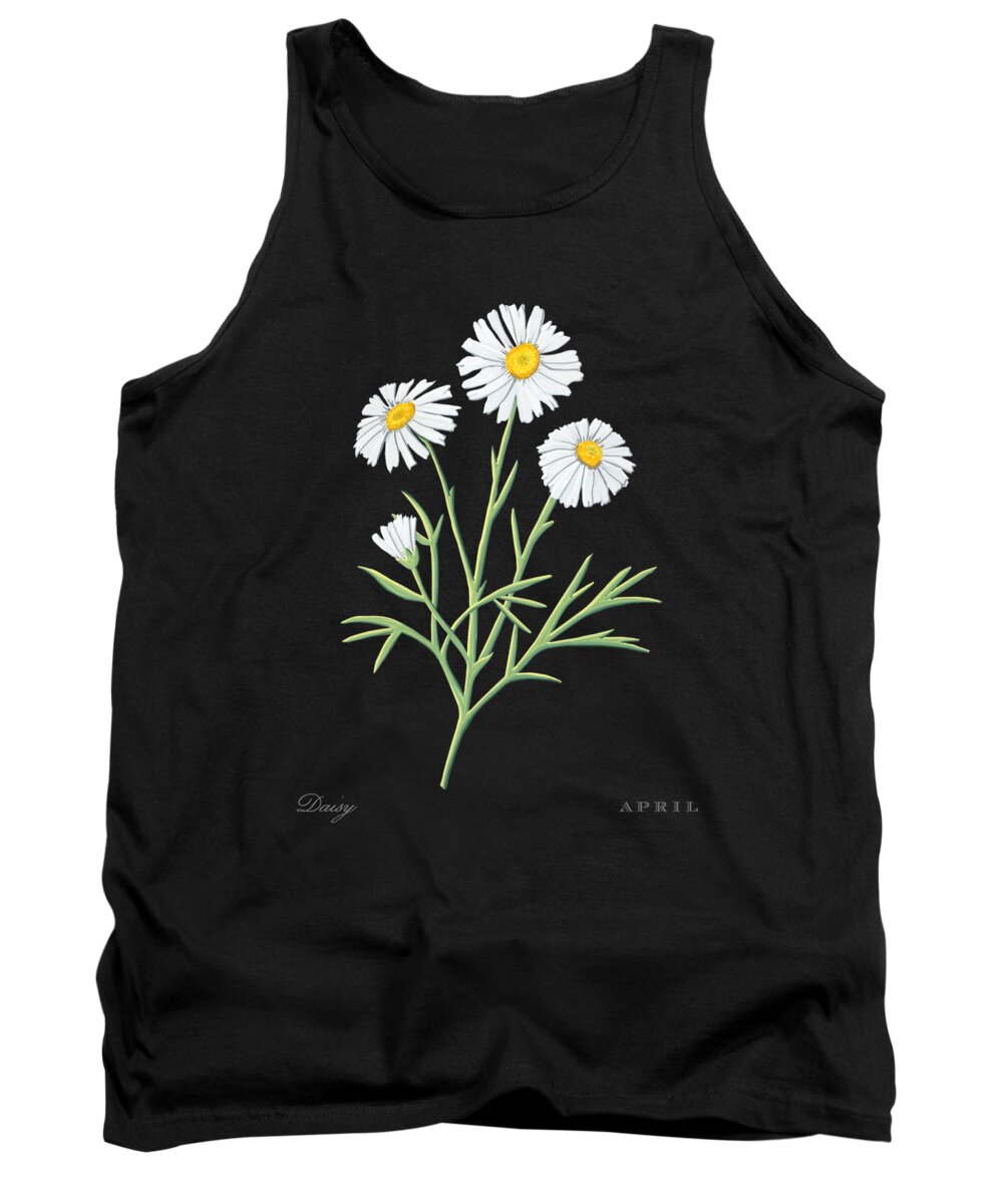 Daisy Tank Top featuring the painting Daisy April Birth Month Flower Botanical Print on Black - Art by Jen Montgomery by Jen Montgomery