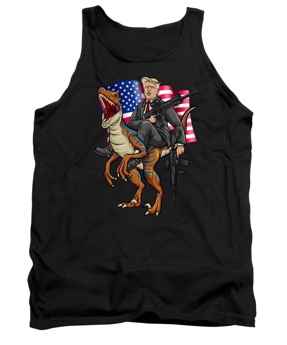 Patriotism Tank Top featuring the digital art Epic President Rides A Dinosaur Merica USA #1 by Mister Tee