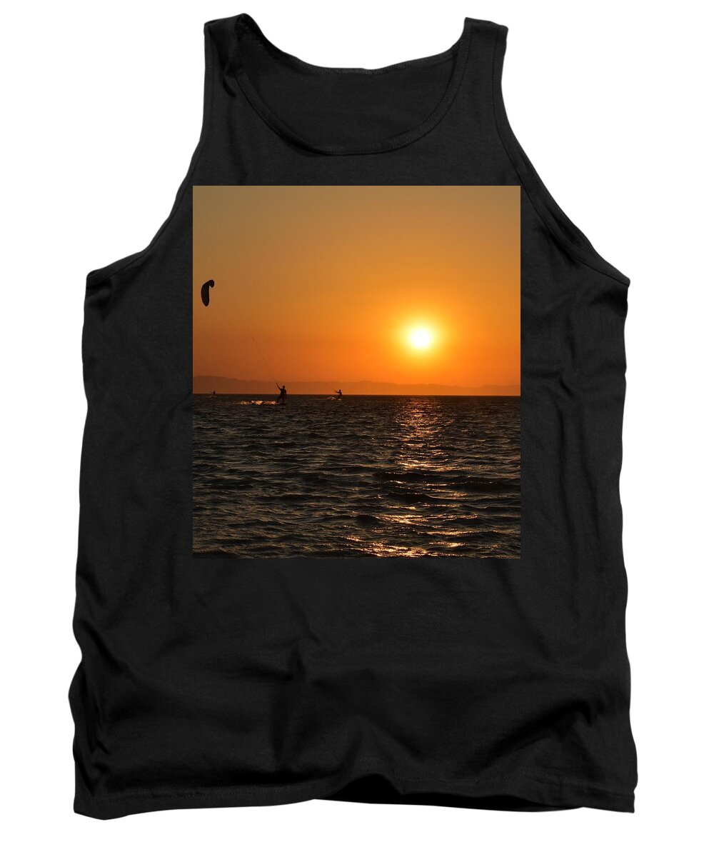 Kitesurfing Tank Top featuring the photograph Red sea sunset by Luca Lautenschlaeger