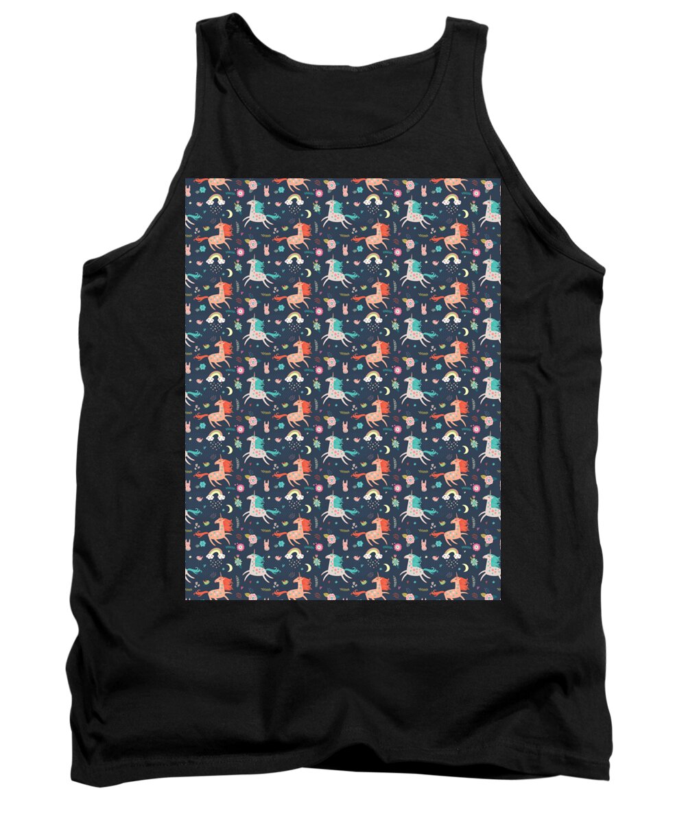 Mythical Creature Tank Top featuring the digital art Unicorn Pattern Mythical Creature Rainbow Horse #10 by Mister Tee
