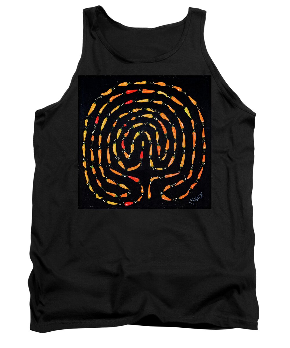 Chilis Tank Top featuring the painting 100 Chili Labyrinth by Cyndie Katz