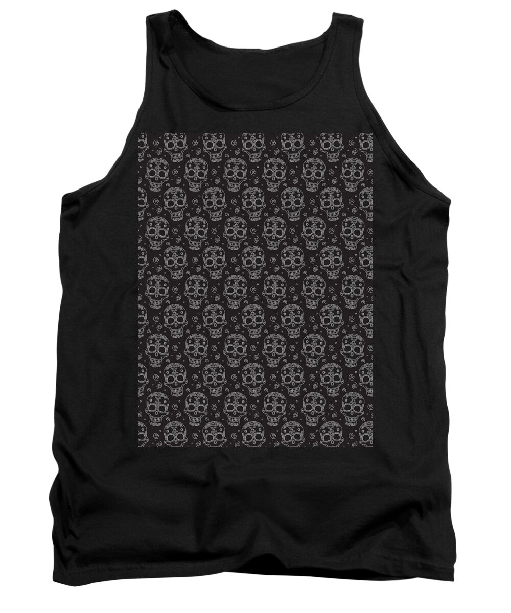 Day Of The Dead Tank Top featuring the digital art Day Of The Dead Pattern Dia De Los Muertos Skull #17 by Mister Tee