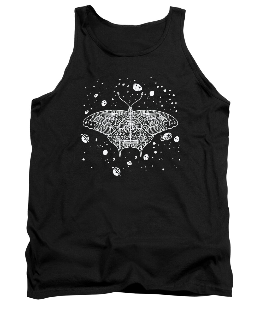 Celestial Tank Top featuring the digital art Celestial Butterfly Night Sky Line Art Galaxy Butterfly Lover #2 by Toms Tee Store