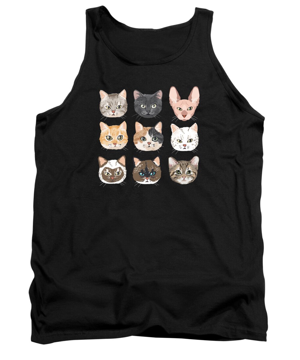 Cats Tank Top featuring the digital art Colorful Cats Faces Breed Art Unique #2 by Toms Tee Store
