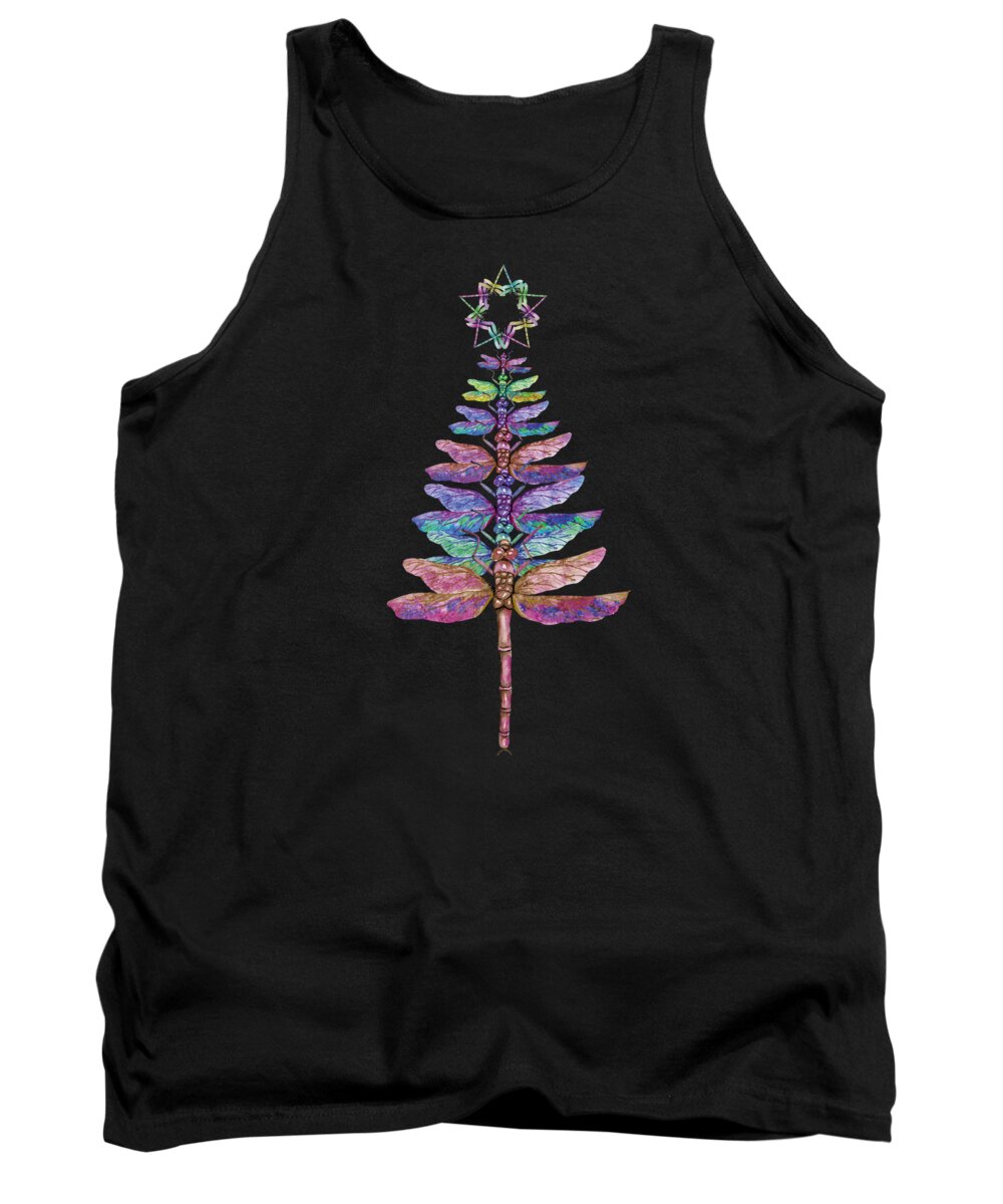 Dragonfly Christmas Tree Tank Top featuring the digital art Dragonfly Christmas Tree #2 by Toms Tee Store