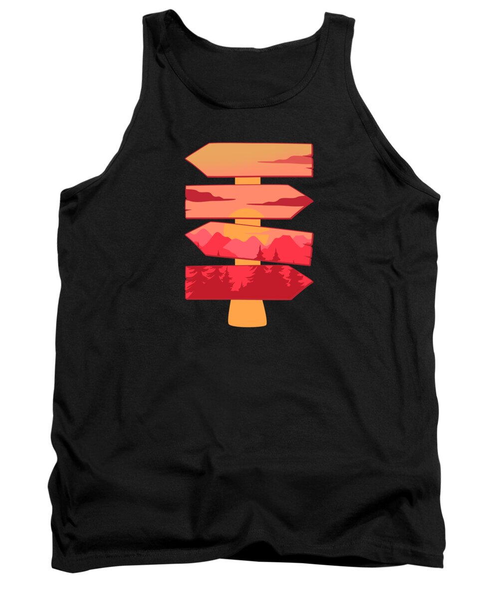 Hiking Tank Top featuring the digital art Hiking Destination Sign Board Scenery #2 by Toms Tee Store