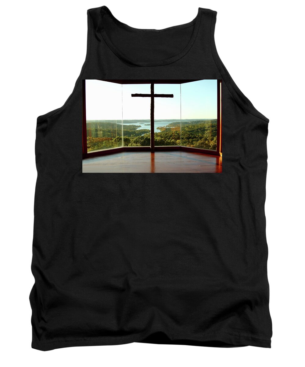 Table Rock Lake Tank Top featuring the photograph Top of the Rock Stone Chapel #2 by Lens Art Photography By Larry Trager