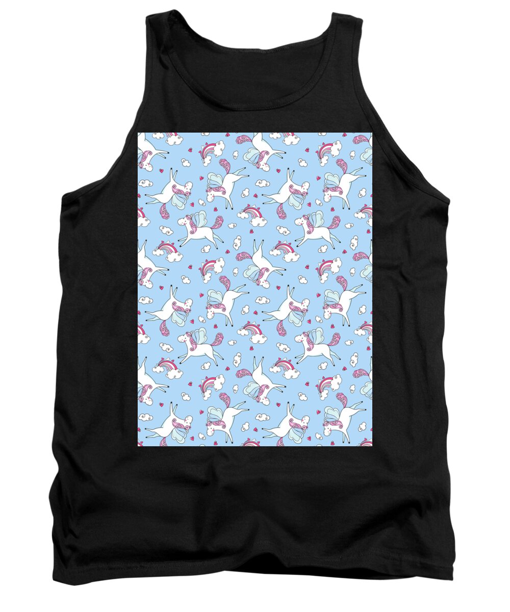 Mythical Creature Tank Top featuring the digital art Unicorn Pattern Mythical Creature Rainbow Horse #23 by Mister Tee