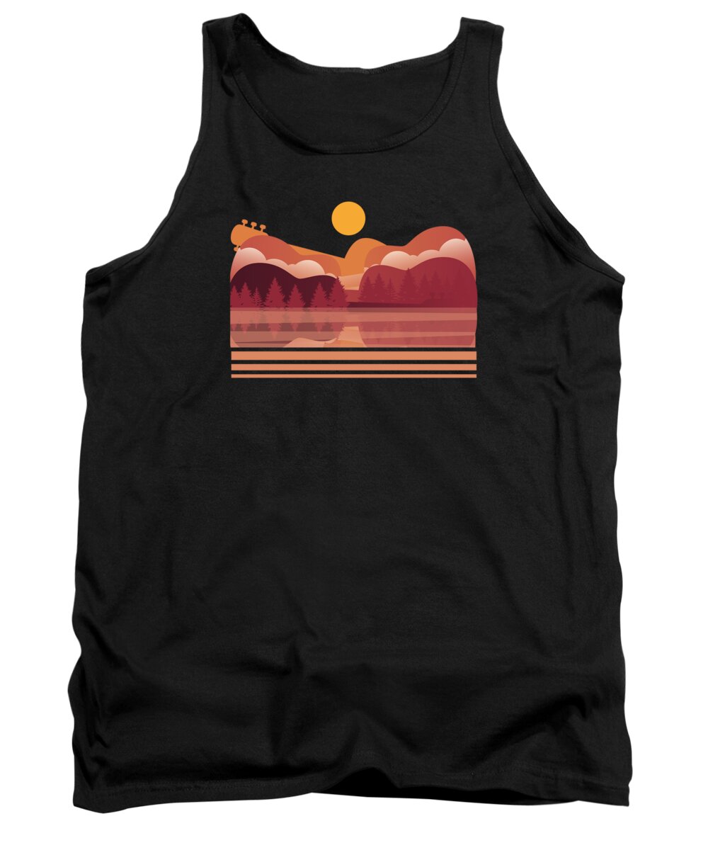 Guitar Tank Top featuring the digital art Guitar Player Retro Reflection Acoustic Electric Guitar Music #3 by Toms Tee Store