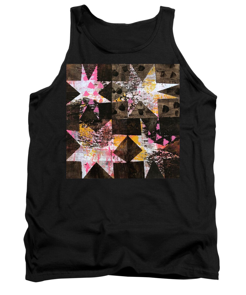 Stars Tank Top featuring the painting 4 Stars Against Brown by Cyndie Katz
