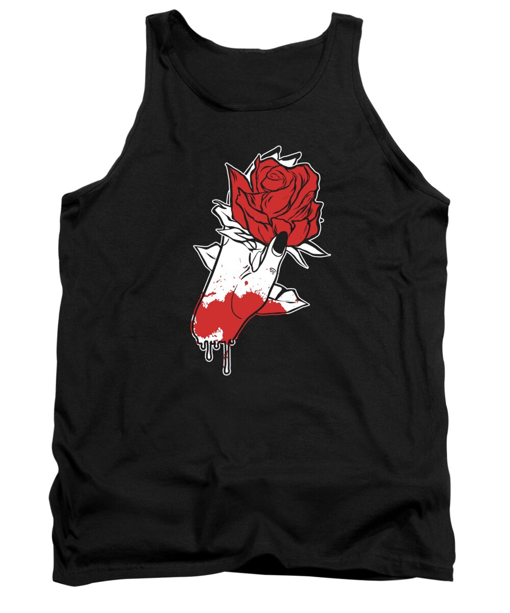 Bleed Tank Top featuring the digital art Aesthetic Dark Pattern Hand Bleeding Holding Rose by Toms Tee Store