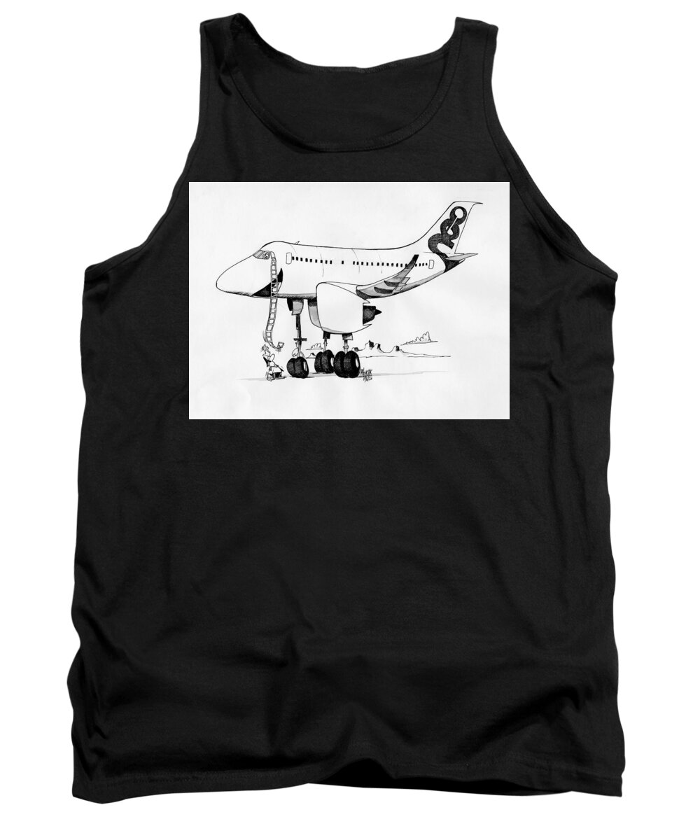 Original Art Tank Top featuring the drawing Airbus A320neo by Michael Hopkins