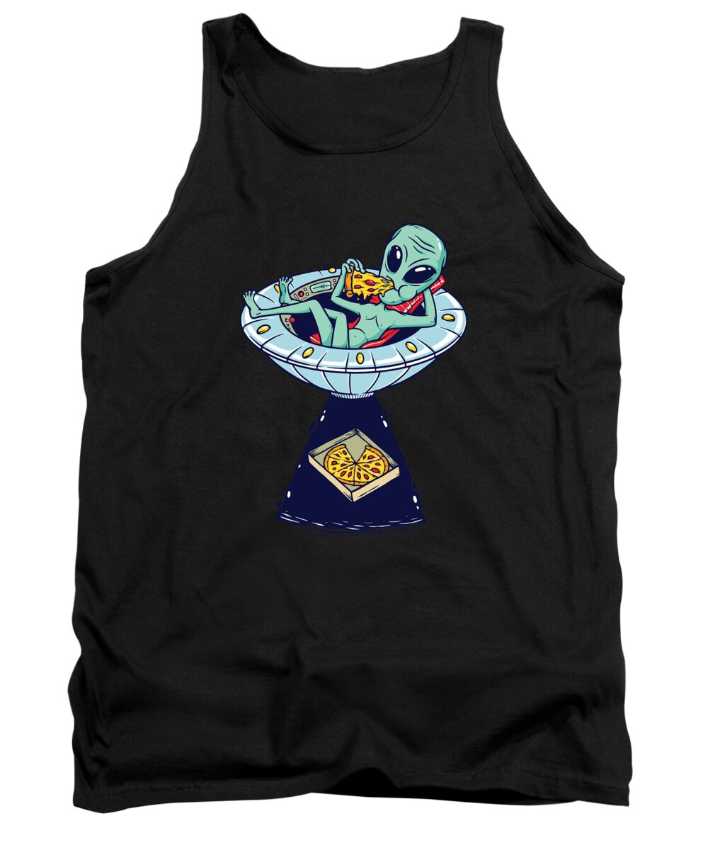 Alien Tank Top featuring the digital art Alien Abduction Pizza UFO Flying Saucer Aliens Gift by Thomas Larch