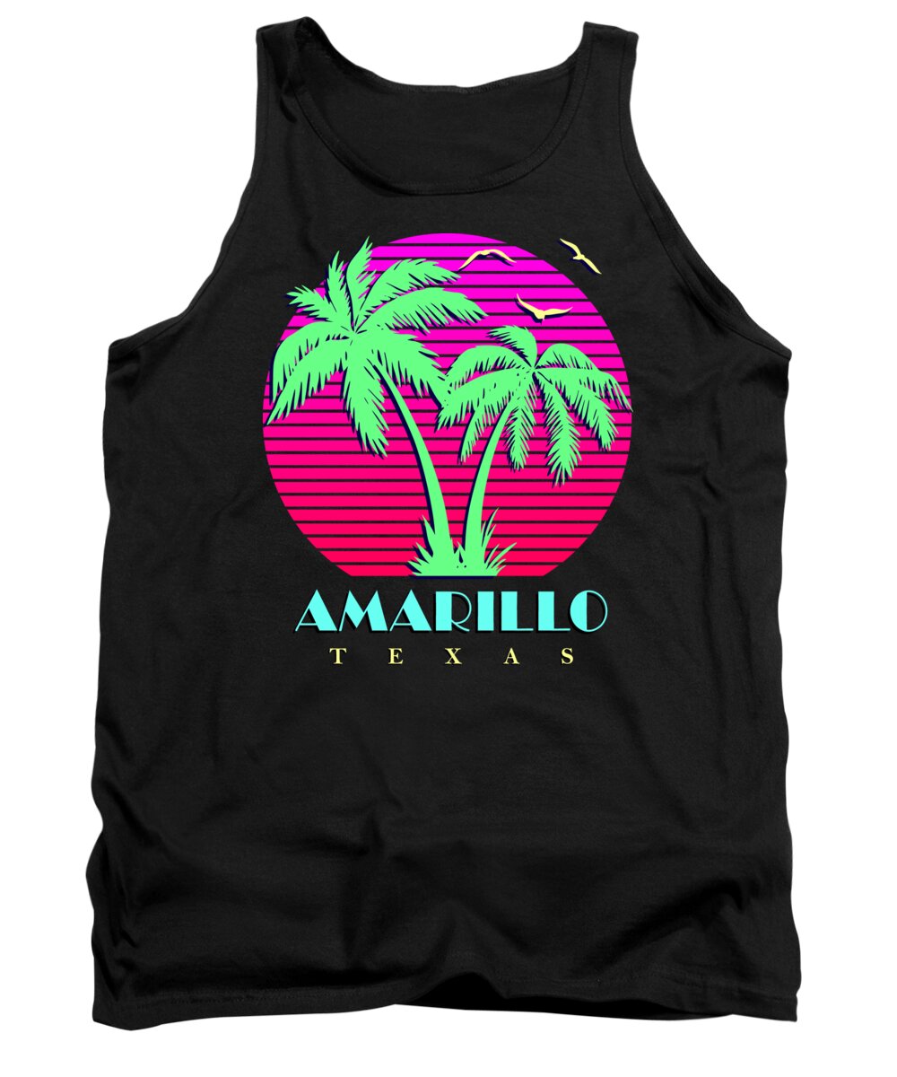Classic Tank Top featuring the digital art Amarillo Texas Retro Palm Trees Sunset by Filip Schpindel