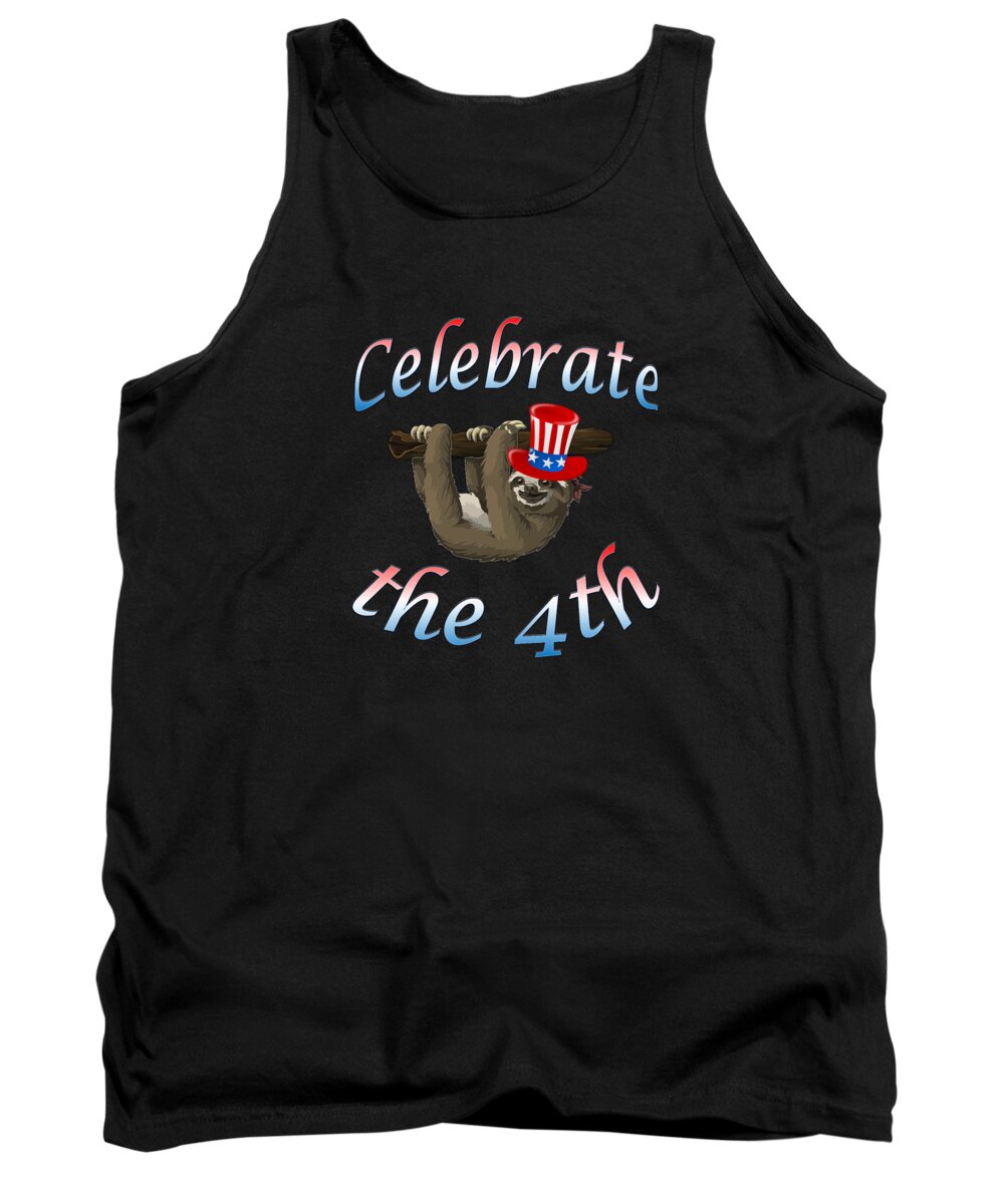 American Sloth Tank Top featuring the digital art American Sloth Celebrate the 4th by Ali Baucom