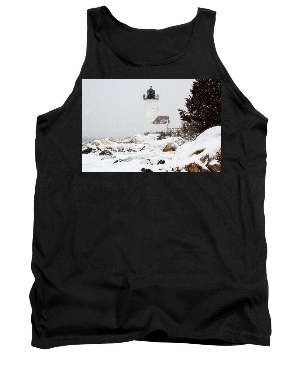 Annisquam Lighthouse Tank Top featuring the photograph Annisquam Squall by Michael Hubley
