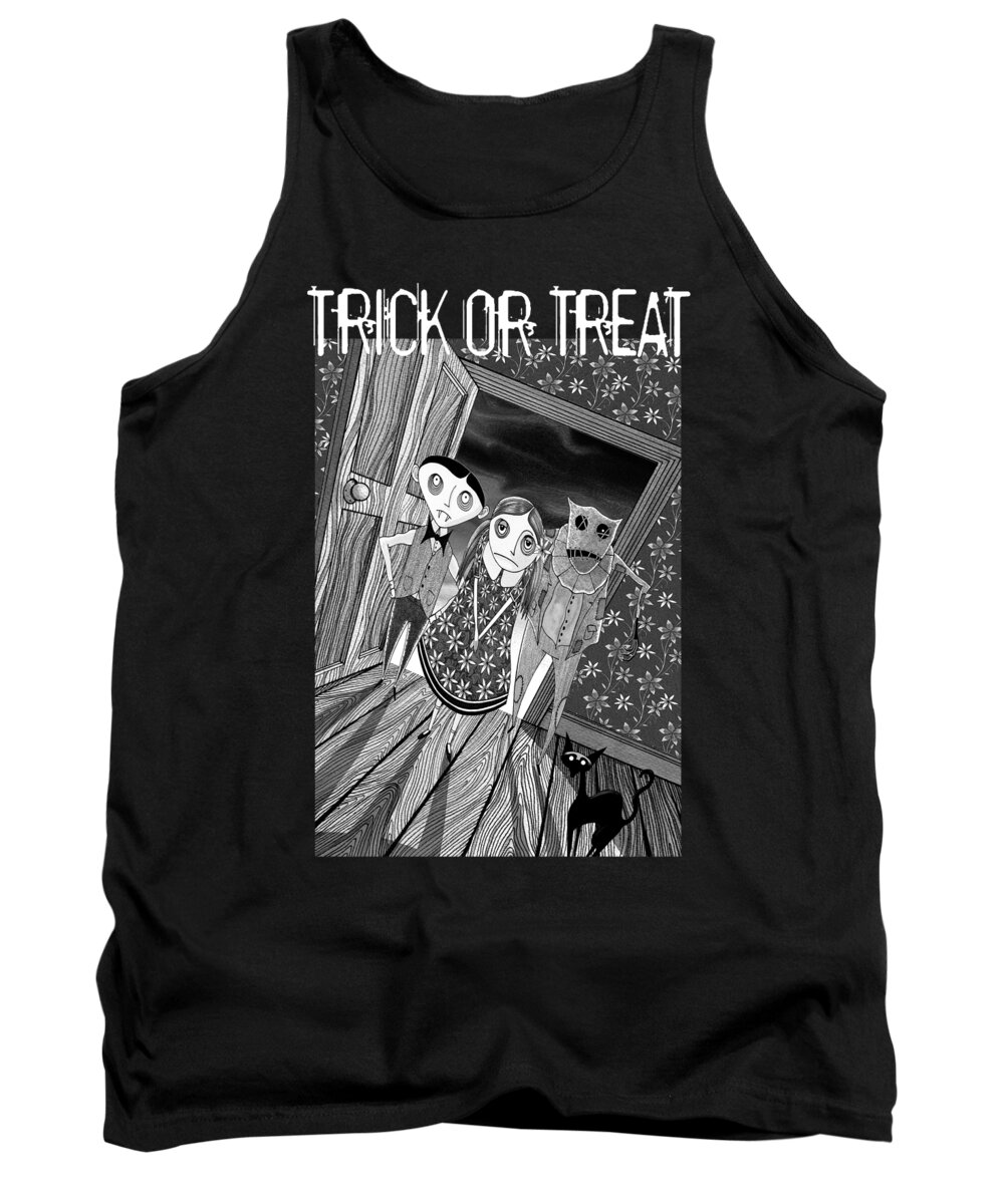 Trick Or Treat Tank Top featuring the drawing Trick or Treat by Andrew Hitchen