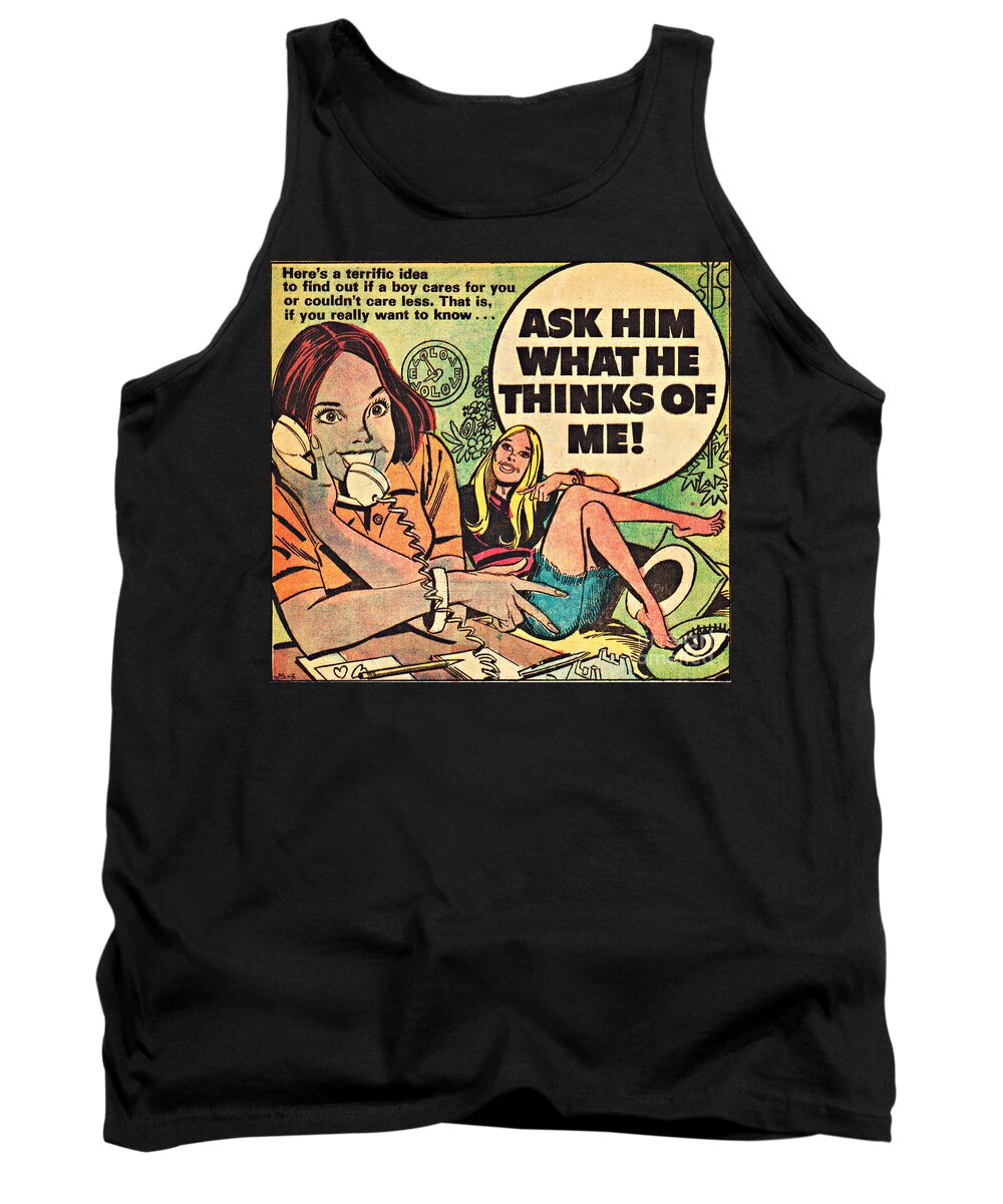 Retro Tank Top featuring the digital art Ask Retro Comics Him What He Thinks of Me by Sally Edelstein