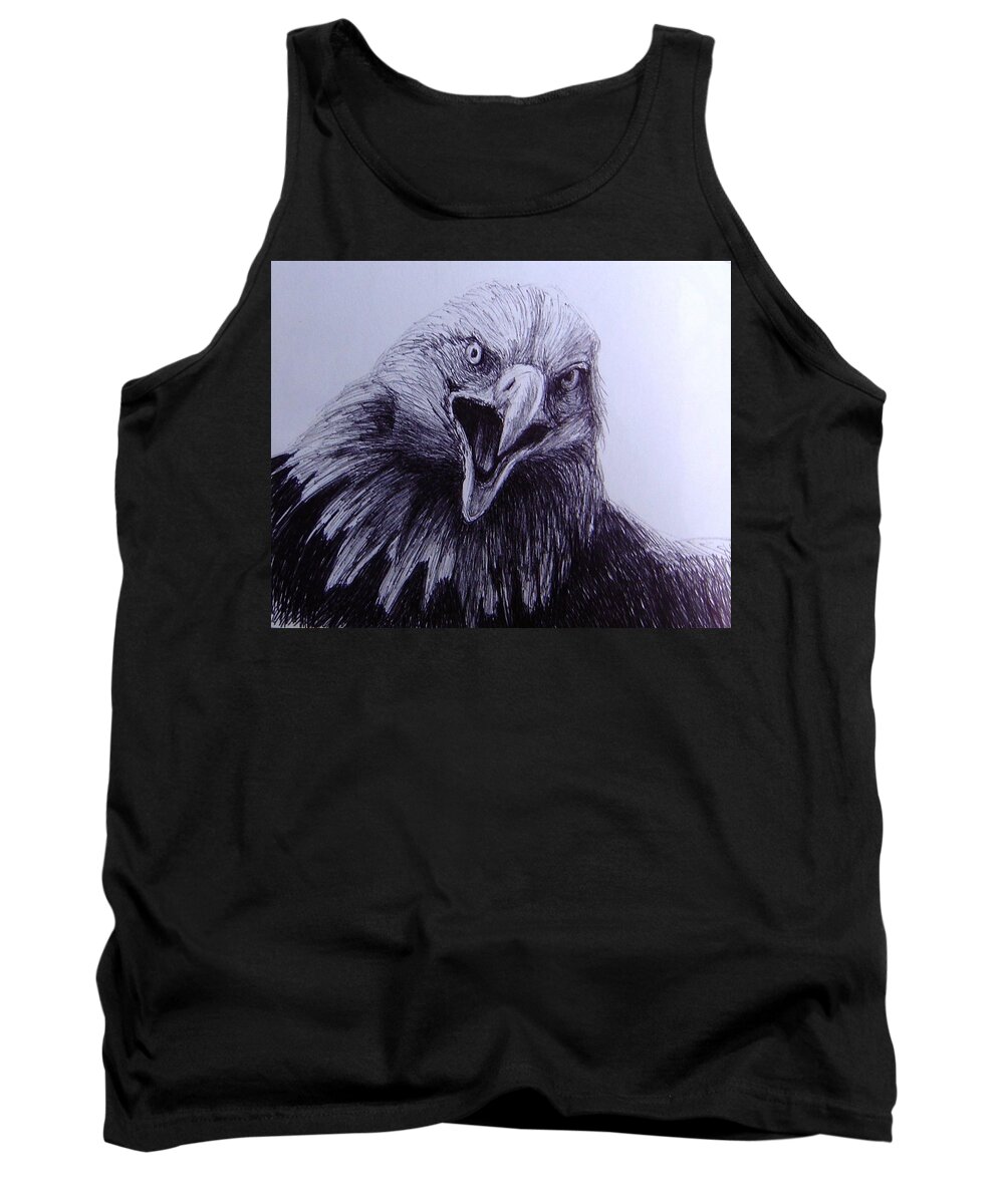 Bald Eagle Tank Top featuring the drawing Bald Eagle Sketch by Rick Hansen