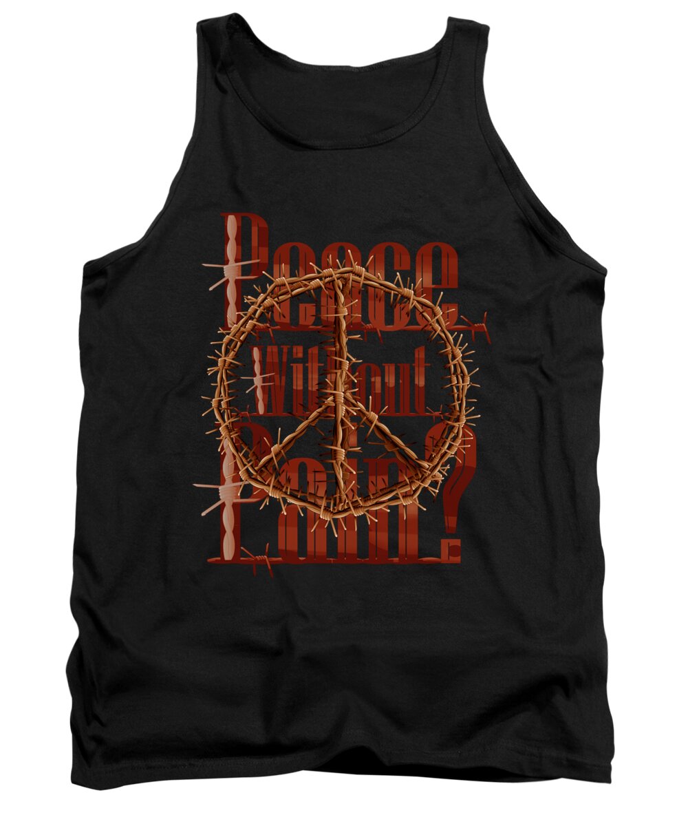 Peace Tank Top featuring the drawing Barbed Wire Peace - PEACE without Pain Red by Joan Stratton