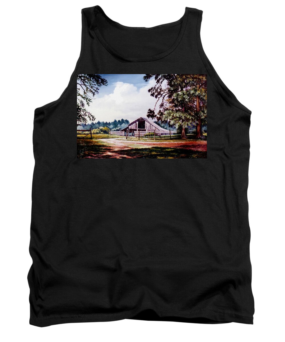Barn Tank Top featuring the painting Barn at Honey Island by Randy Welborn
