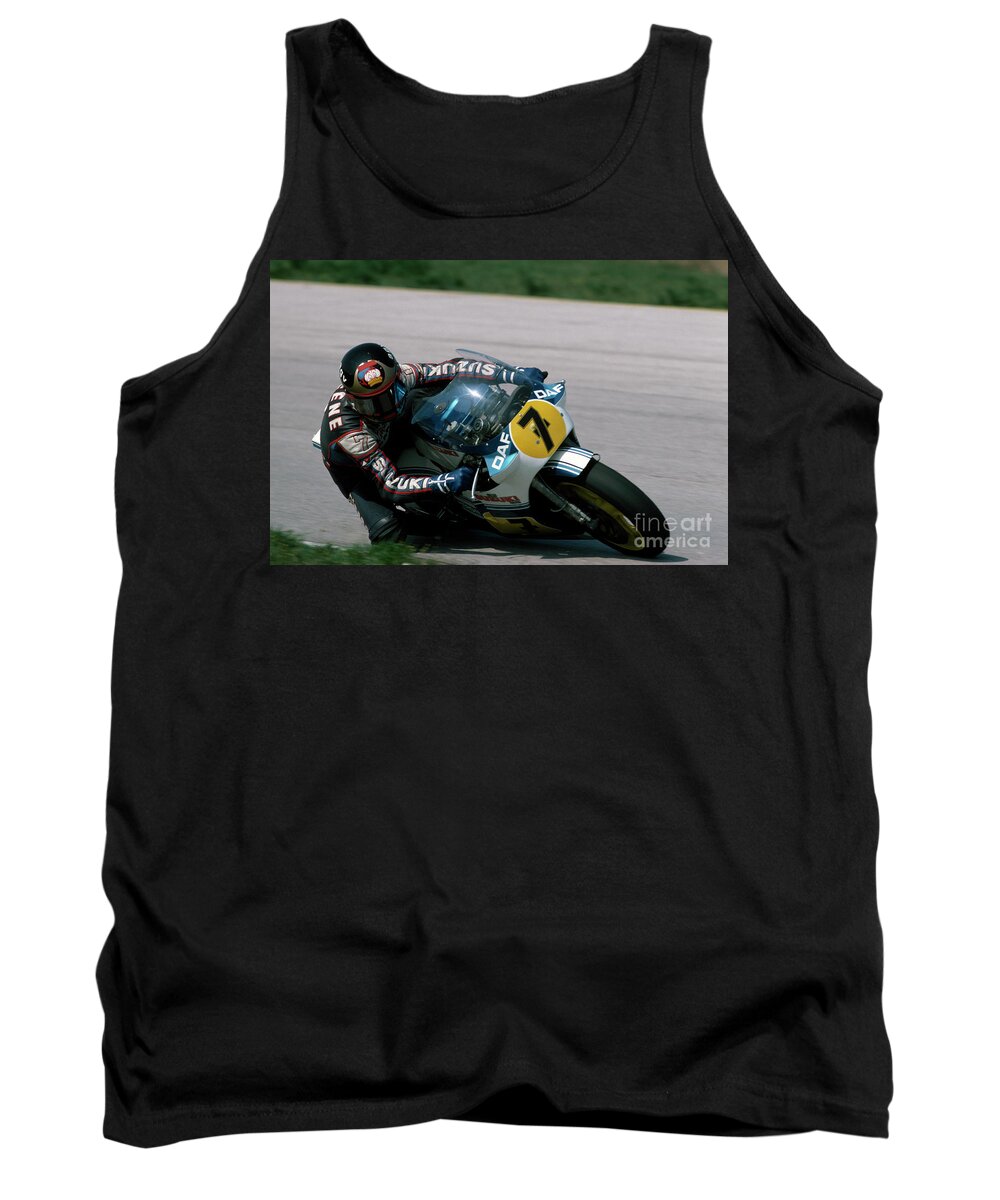 Barry Sheene Tank Top featuring the photograph Barry Sheene. 1984 Nations motorcycle Grand Prix by Oleg Konin