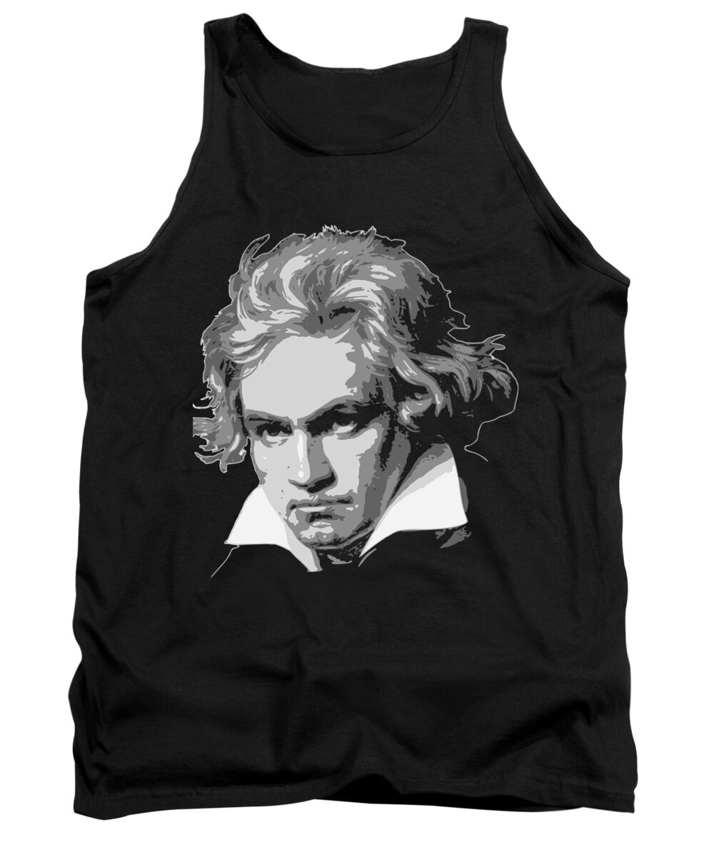 Beethoven Tank Top featuring the digital art Beethoven Black and White by Filip Schpindel