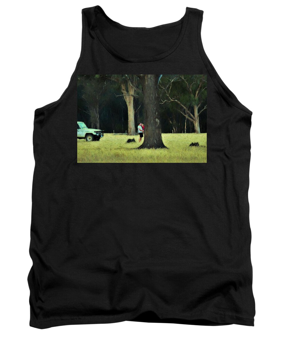 View Tank Top featuring the mixed media Big Gums on the Farm by Joan Stratton