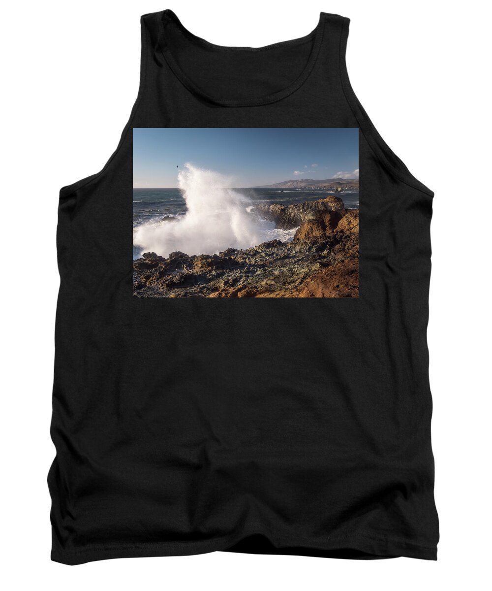 Wave Tank Top featuring the photograph Big Waves in Sunny California by Michele Cornelius