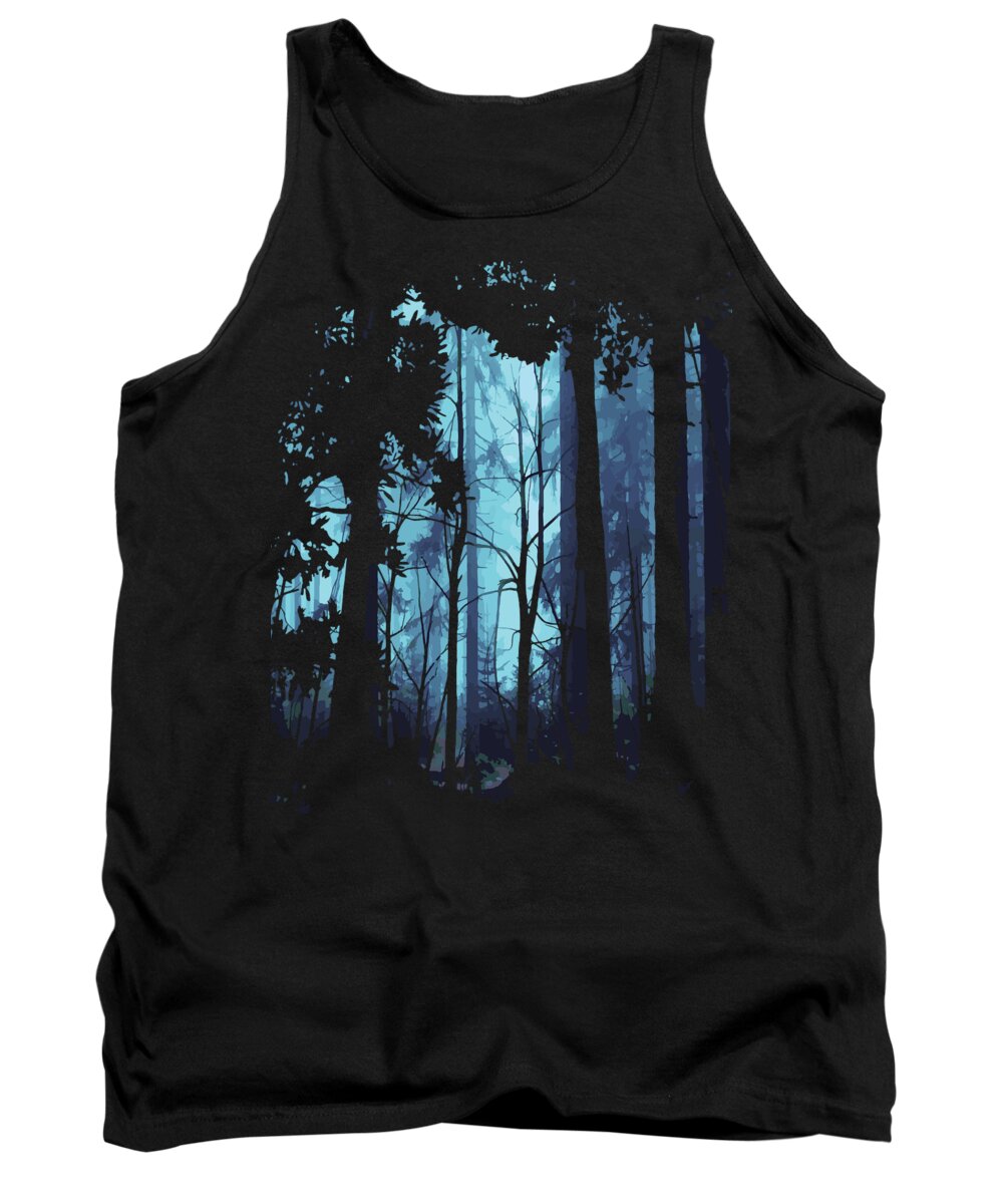 Nature Tank Top featuring the digital art Blue Nature Forest by Jacob Zelazny