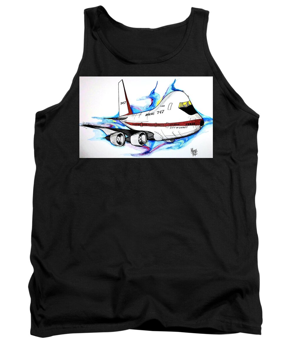 Boeing Tank Top featuring the drawing Boeing 747 City of Everett by Michael Hopkins