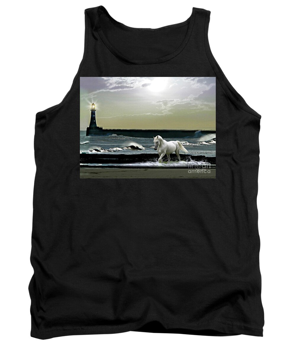 Sunderland Greeting Cards Tank Top featuring the mixed media By the Light of the Silvery Moon by Morag Bates