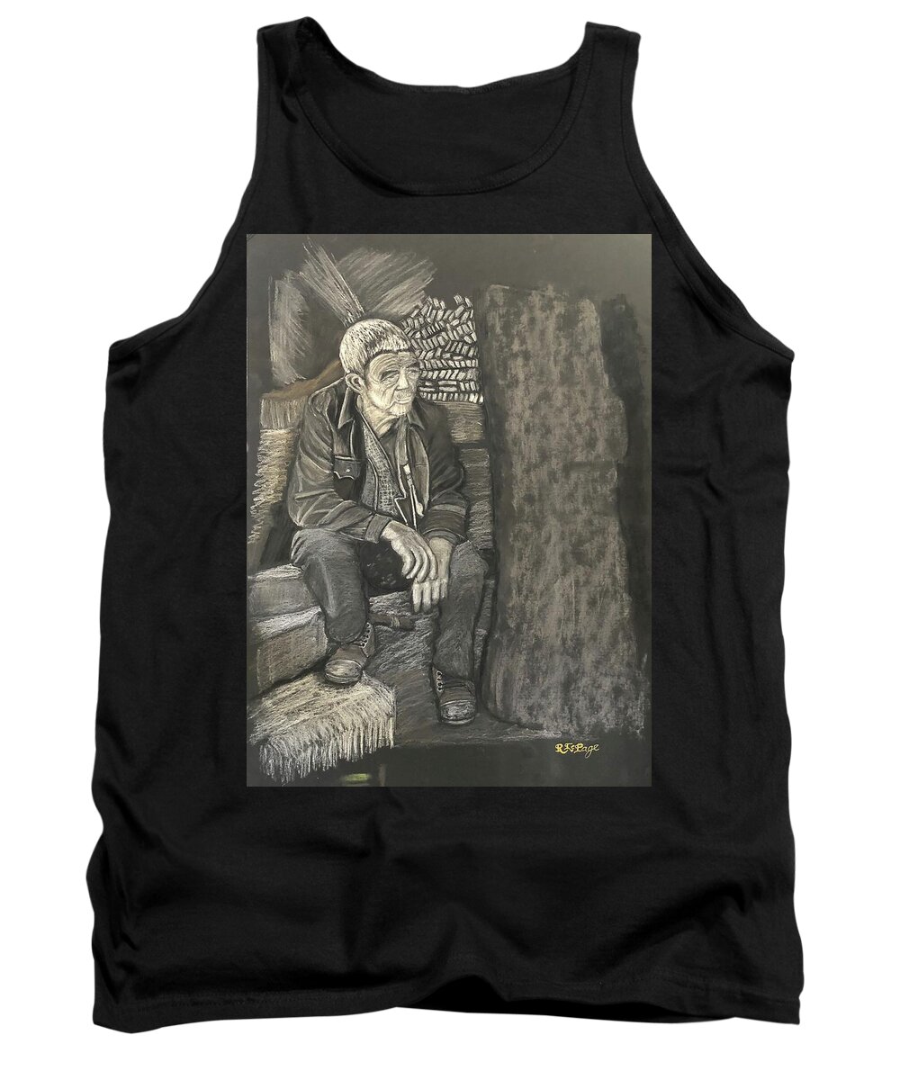 Chinese Tank Top featuring the pastel Chinese Woodman. by Richard Le Page